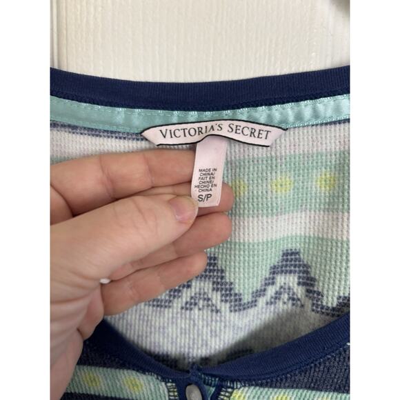 Victoria’s Secret Fair Isle Thermal Winter Pajama Set Size Small Waffle Henley - Picture 6 of 7